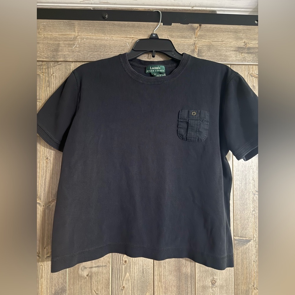 Lauren Ralph Lauren Black Cotton Tee – Utility Pocket, Classic Fit (XL)